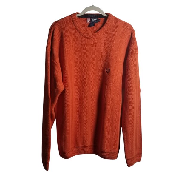 Vtg Ralph Lauren X Chaps Hand Frame Herringbone Men's Cotton Orange Sweater Sz L - Picture 1 of 5